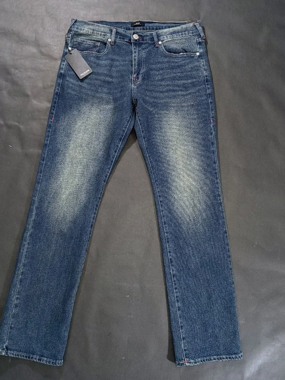 $164 True Religion Ricky Relaxed Straight Jean Men`s Size 36x34 Medium Wash
